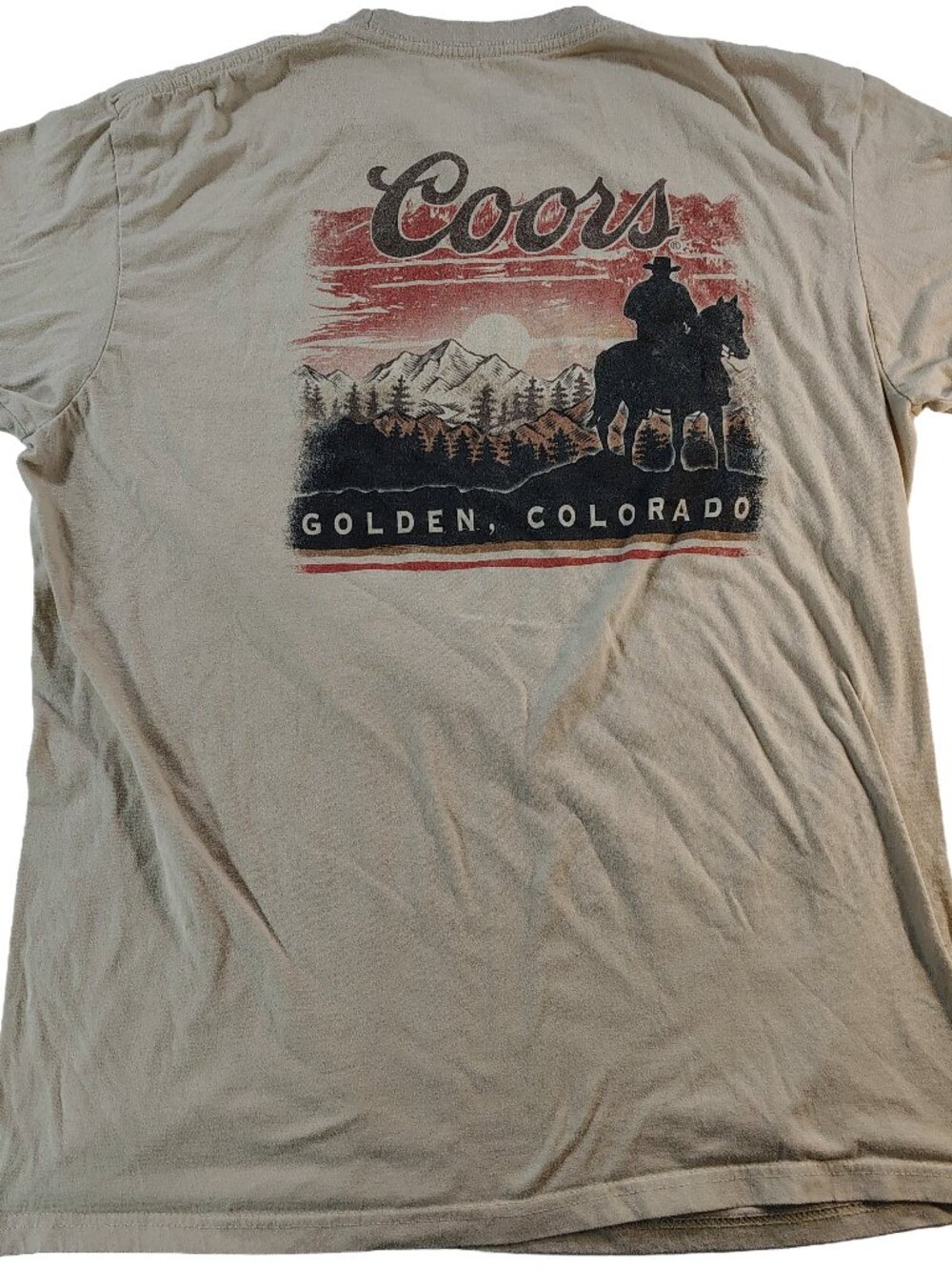 Men's XL Tan Short Sleeve Banquet Coors Golden Colorado Themed Graphic T-Shirt